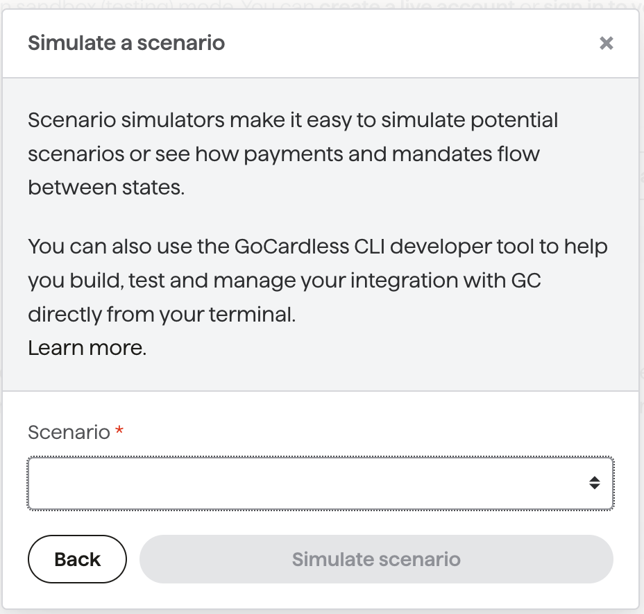 Simulate a scenario modal