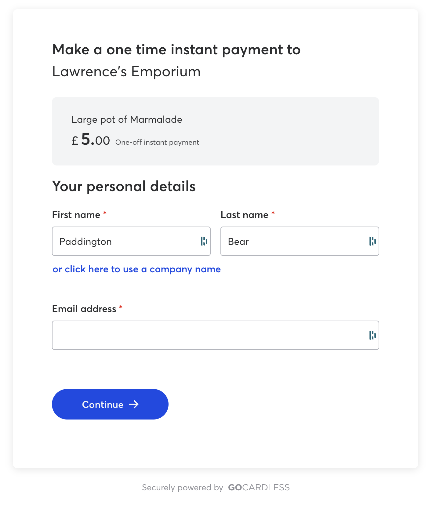 Pre-filled Customer Details Form