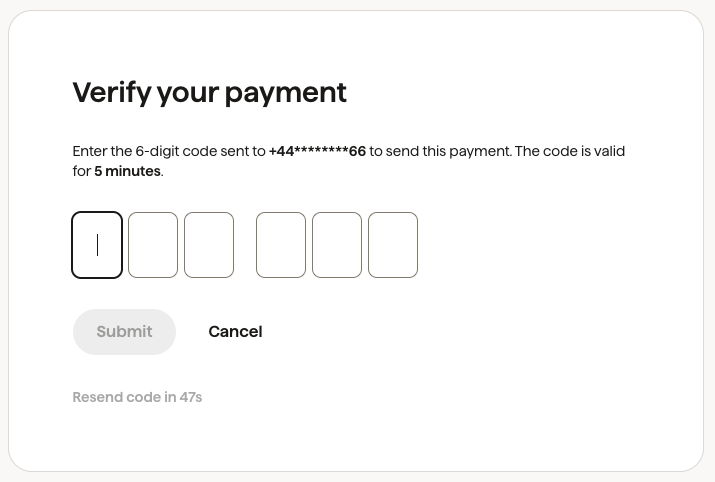 Partner -> Outbound payment imports -> Screenshot: SCA dialog