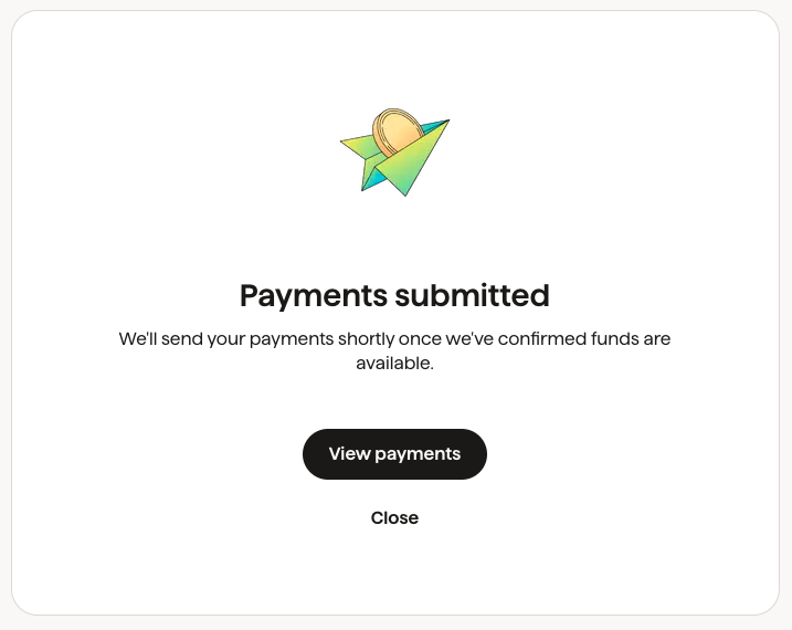 Partners -> Outbound payment imports -> Screenshot: payments submitted