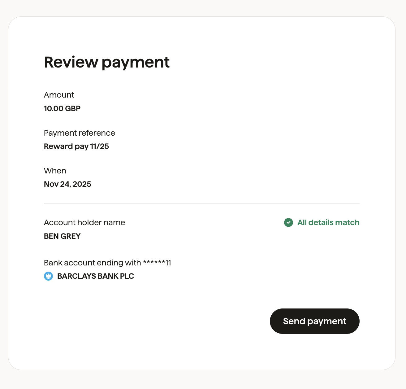 Image: Outbound Payments -> Review
