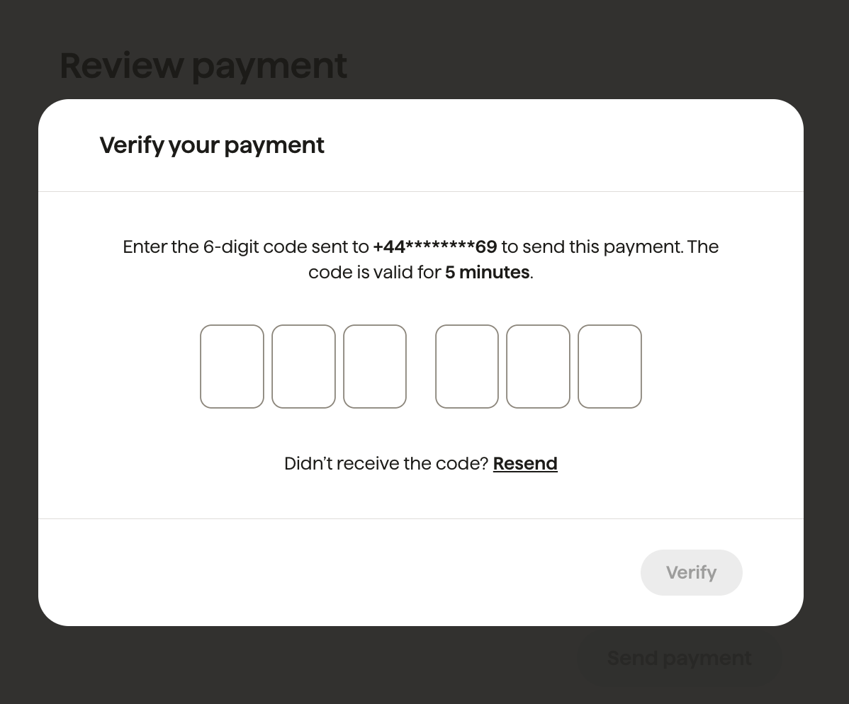 Image: Outbound Payments For Partners -> SCA dialog